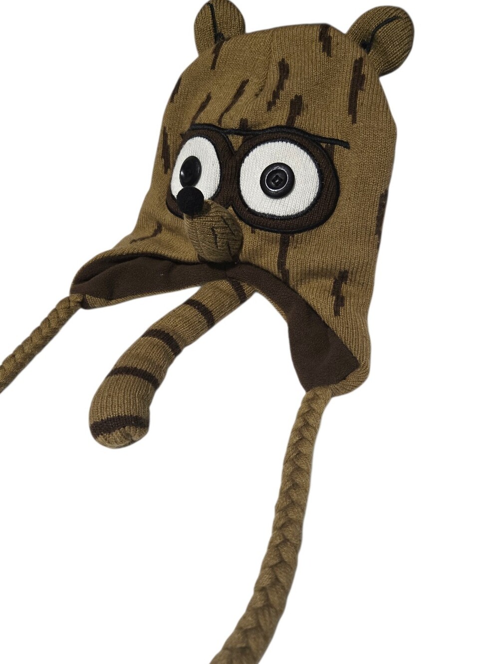 VTG Regular Show Rigby Hat Plush 3D Laplander Beanie Raccoon Tail Cartoon Netwrk